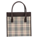 BURBERRY Nova Check Hand Bag Canvas Beige Silver Auth 200714V-13