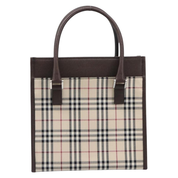 BURBERRY Nova Check Hand Bag Canvas Beige Silver Auth 200714V