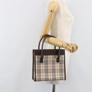 BURBERRY Nova Check Hand Bag Canvas Beige Silver Auth 200714V-26