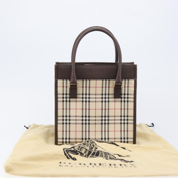 BURBERRY Nova Check Hand Bag Canvas Beige Silver Auth 200714V