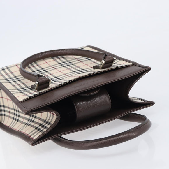 BURBERRY Nova Check Hand Bag Canvas Beige Silver Auth 200714V