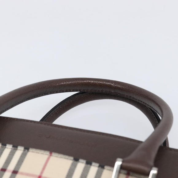 BURBERRY Nova Check Hand Bag Canvas Beige Silver Auth 200714V