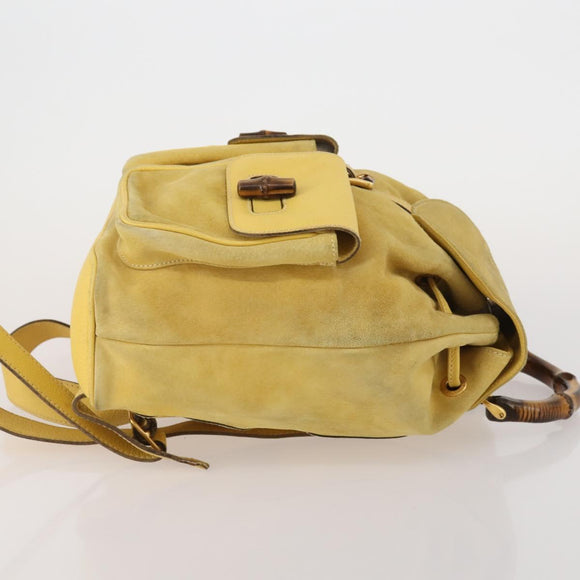 GUCCI Bamboo Backpack Suede Yellow Gold 003 58 0016 Auth 200716A
