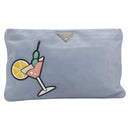 PRADA Clutch Bag Leather Light Blue Gold Auth 200722A-13