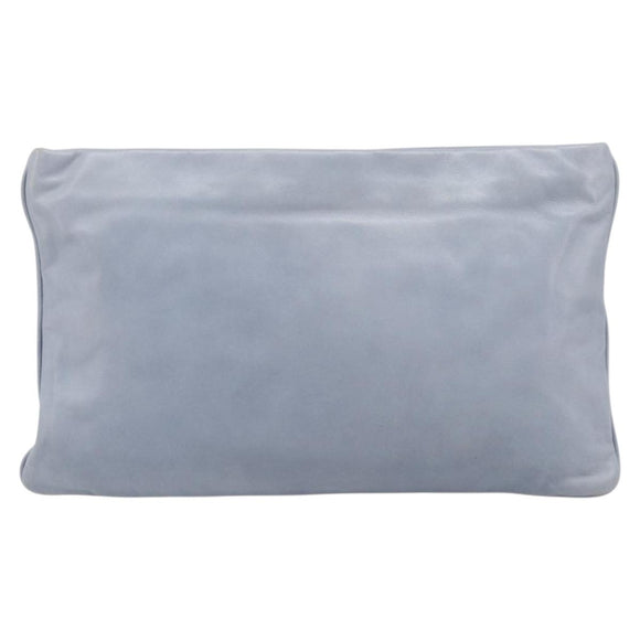 PRADA Clutch Bag Leather Light Blue Gold Auth 200722A