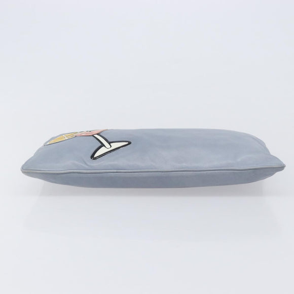 PRADA Clutch Bag Leather Light Blue Gold Auth 200722A