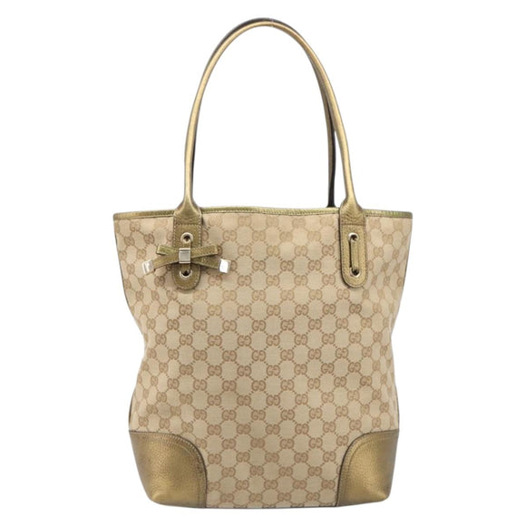 GUCCI GG Canvas Pretty Tote Bag Beige Gold 181779 Auth 200725A