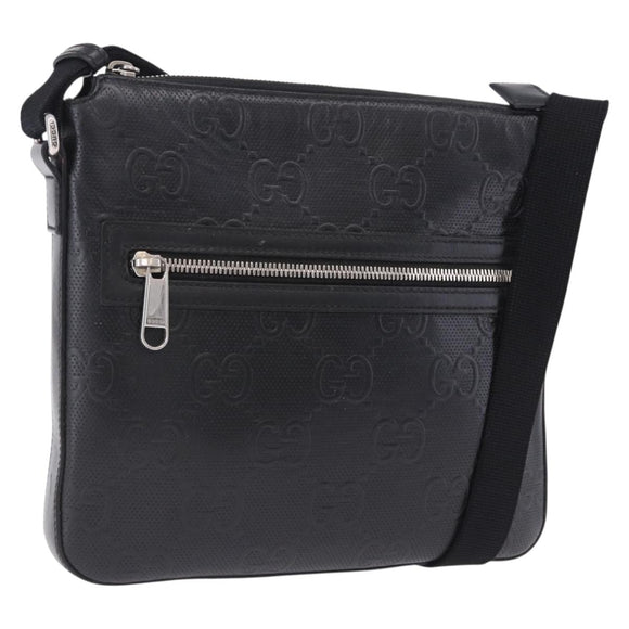 GUCCI GG Emboss Shoulder Bag Leather Black Silver 406410 Auth 200726