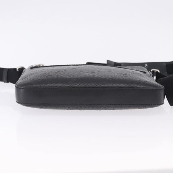 GUCCI GG Emboss Shoulder Bag Leather Black Silver 406410 Auth 200726
