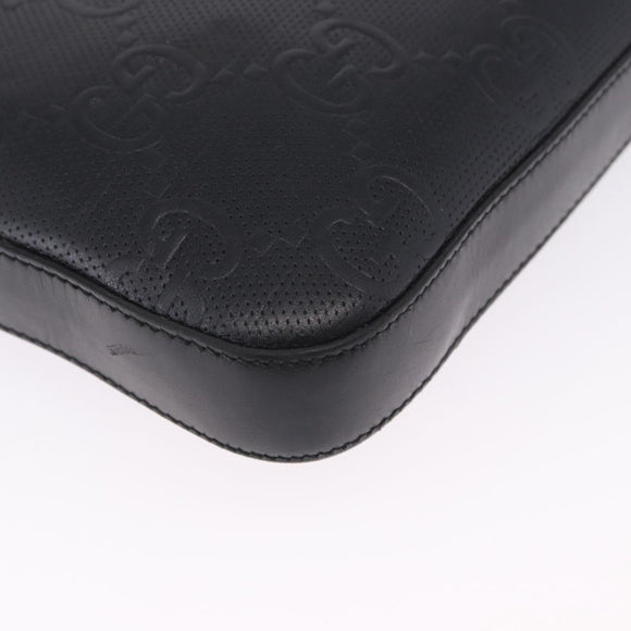 GUCCI GG Emboss Shoulder Bag Leather Black Silver 406410 Auth 200726