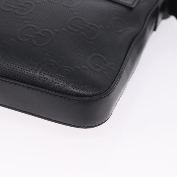 GUCCI GG Emboss Shoulder Bag Leather Black Silver 406410 Auth 200726