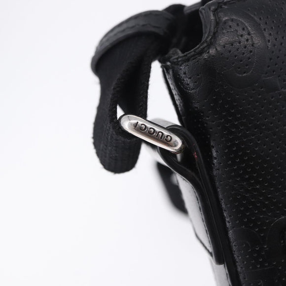 GUCCI GG Emboss Shoulder Bag Leather Black Silver 406410 Auth 200726