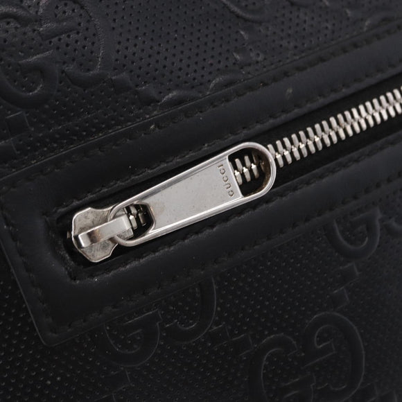 GUCCI GG Emboss Shoulder Bag Leather Black Silver 406410 Auth 200726