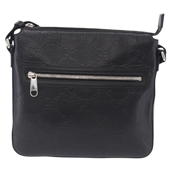 GUCCI GG Emboss Shoulder Bag Leather Black Silver 406410 Auth 200726