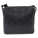 GUCCI GG Emboss Shoulder Bag Leather Black Silver 406410 Auth 200726-4