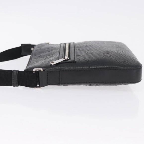 GUCCI GG Emboss Shoulder Bag Leather Black Silver 406410 Auth 200726