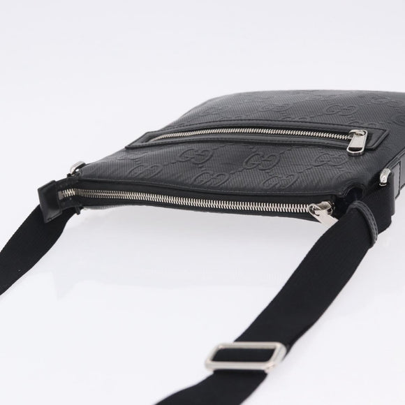 GUCCI GG Emboss Shoulder Bag Leather Black Silver 406410 Auth 200726
