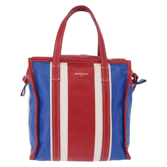 BALENCIAGA Bazaar Shopper Hand Bag Leather 2way Red Silver 443096 Auth 200727A