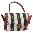 VALENTINO Rock Studs Hand Bag Leather 2way Red Gold Auth 200731V-1