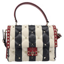 VALENTINO Rock Studs Hand Bag Leather 2way Red Gold Auth 200731V-13