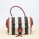 VALENTINO Rock Studs Hand Bag Leather 2way Red Gold Auth 200731V-12