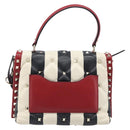 VALENTINO Rock Studs Hand Bag Leather 2way Red Gold Auth 200731V-2
