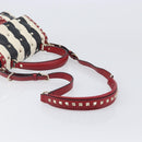 VALENTINO Rock Studs Hand Bag Leather 2way Red Gold Auth 200731V-8