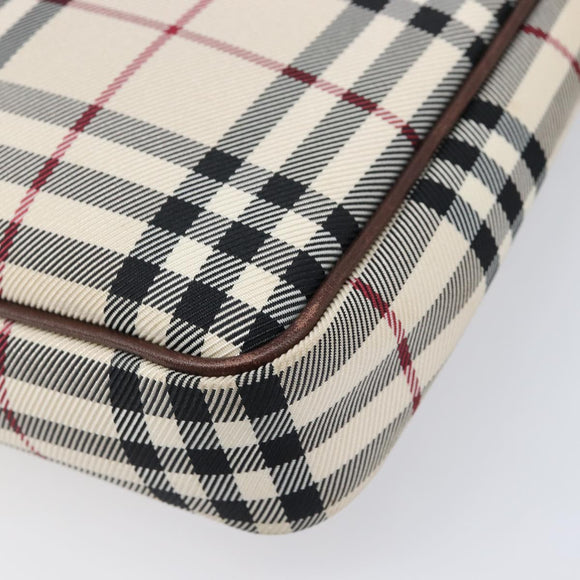 BURBERRY Nova Check Shoulder Bag Canvas Beige Silver Auth 200733