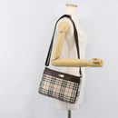 BURBERRY Nova Check Shoulder Bag Canvas Beige Silver Auth 200733-23