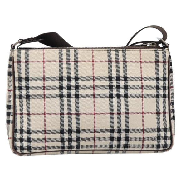 BURBERRY Nova Check Shoulder Bag Canvas Beige Silver Auth 200733