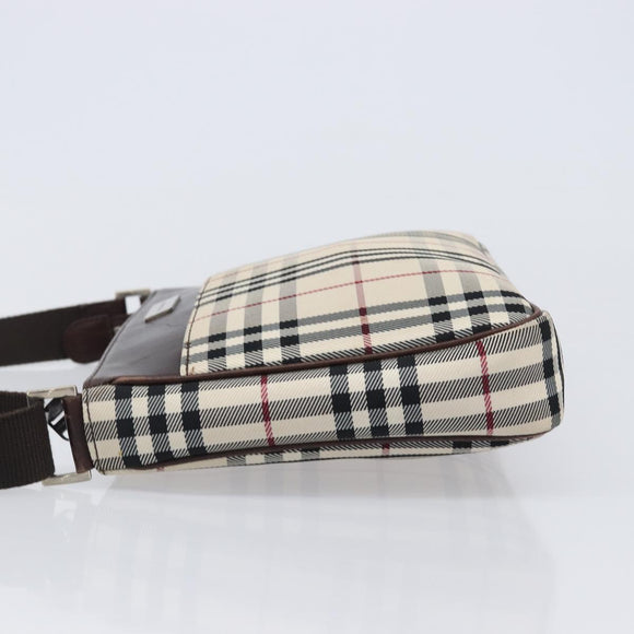BURBERRY Nova Check Shoulder Bag Canvas Beige Silver Auth 200733