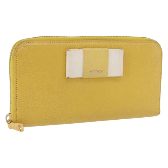Miu Miu Long Wallet Leather Yellow Gold Auth 200735A