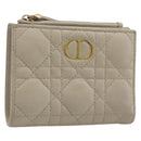 Christian Dior Cannage Caro Dahlia Wallet Lamb Skin Beige Gold Auth 200738A-1