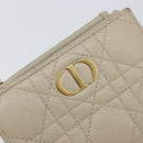 Christian Dior Cannage Caro Dahlia Wallet Lamb Skin Beige Gold Auth 200738A-12