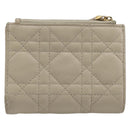 Christian Dior Cannage Caro Dahlia Wallet Lamb Skin Beige Gold Auth 200738A-3