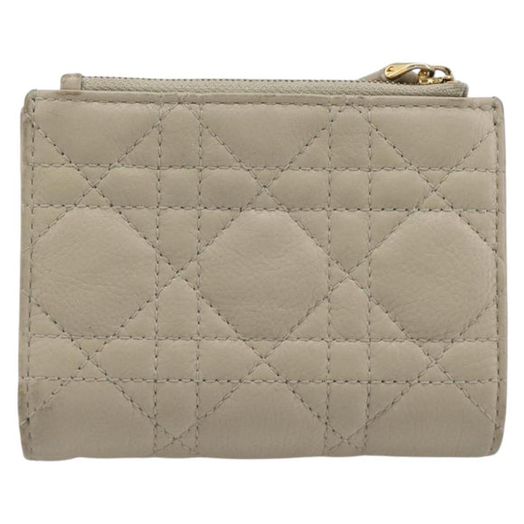 Christian Dior Cannage Caro Dahlia Wallet Lamb Skin Beige Gold Auth 200738A