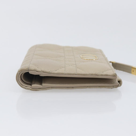 Christian Dior Cannage Caro Dahlia Wallet Lamb Skin Beige Gold Auth 200738A