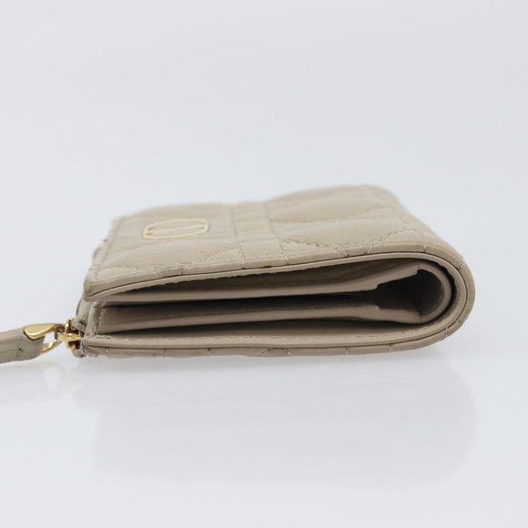 Christian Dior Cannage Caro Dahlia Wallet Lamb Skin Beige Gold Auth 200738A