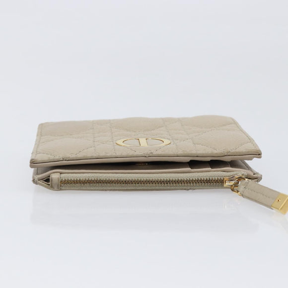 Christian Dior Cannage Caro Dahlia Wallet Lamb Skin Beige Gold Auth 200738A