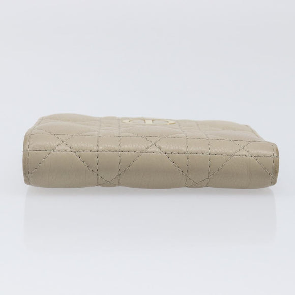 Christian Dior Cannage Caro Dahlia Wallet Lamb Skin Beige Gold Auth 200738A