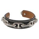 HERMES Bangle Chaine d'Ancre Bracelet Metal Leather Silver Black Auth 200739V-1