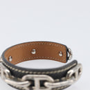HERMES Bangle Chaine d'Ancre Bracelet Metal Leather Silver Black Auth 200739V-11
