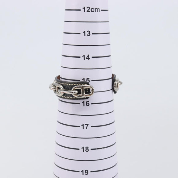 HERMES Bangle Chaine d'Ancre Bracelet Metal Leather Silver Black Auth 200739V