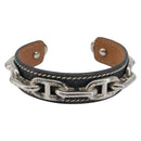 HERMES Bangle Chaine d'Ancre Bracelet Metal Leather Silver Black Auth 200739V-2