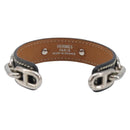 HERMES Bangle Chaine d'Ancre Bracelet Metal Leather Silver Black Auth 200739V-3