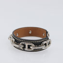 HERMES Bangle Chaine d'Ancre Bracelet Metal Leather Silver Black Auth 200739V-4