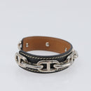 HERMES Bangle Chaine d'Ancre Bracelet Metal Leather Silver Black Auth 200739V-5