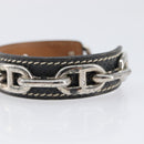 HERMES Bangle Chaine d'Ancre Bracelet Metal Leather Silver Black Auth 200739V-7