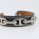 HERMES Bangle Chaine d'Ancre Bracelet Metal Leather Silver Black Auth 200739V-8