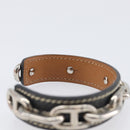 HERMES Bangle Chaine d'Ancre Bracelet Metal Leather Silver Black Auth 200739V-9